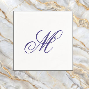 Elegante Navy Blauwe Monogram Initiaal Servet