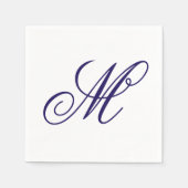 Elegante Navy Blauwe Monogram Initiaal Servet (Voorkant)
