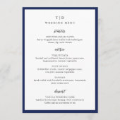 Elegante Navy Blauwe Monogram Moderne Trouwdag Menu (Voorkant)