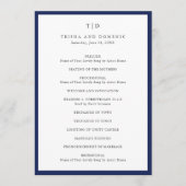 Elegante Navy Blauwe Monogram Moderne Trouwdag Programmakaart (Voorkant)