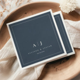 Elegante Navy Blauwe Monogram Tafelkleden voor Huw Servet