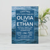 Elegante Navy Blauwe Oceaan Strand Kust Bruiloft Kaart (Staand voorkant)