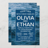 Elegante Navy Blauwe Oceaan Strand Kust Bruiloft Kaart (Voorkant / Achterkant)