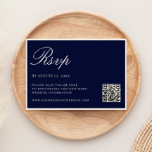 Elegante Navy Blauwe Old Money QR Code Trouwdag