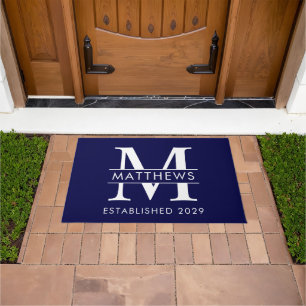 Elegante Navy Blauwe Op maat gemaakte monogramnaam Deurmat