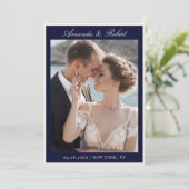 Elegante Navy Blauwe Oude Geld Foto Bruiloft Save The Date (Staand voorkant)