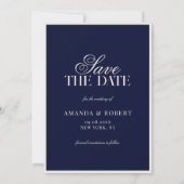 Elegante Navy Blauwe Oude Geld Foto Bruiloft Save The Date (Achterkant)