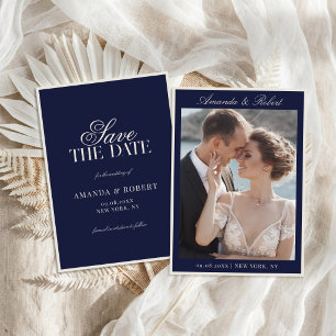 Elegante Navy Blauwe Oude Geld Foto Bruiloft Save The Date
