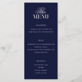 Elegante Navy Blauwe Oude Geld Huwelijk Menu (Voorkant)