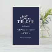 Elegante Navy Blauwe Oude Geld Huwelijk Save The Date (Staand voorkant)