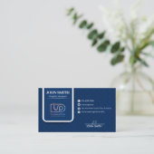 Elegante Navy Blauwe Professionele Studio Aangepas Visitekaartje (Staand voorkant)