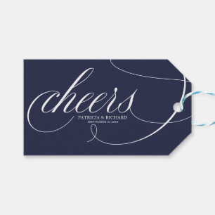 Elegante Navy Blauwe Proost Wijnfles Labels Cadeaulabel