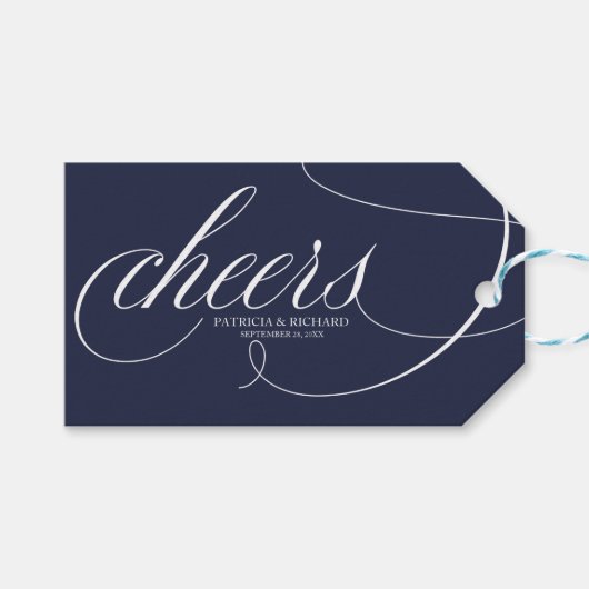 Elegante Navy Blauwe Proost Wijnfles Labels Cadeaulabel (Voorkant (Horizontaal))