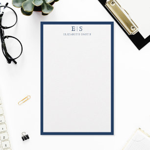 Elegante Navy Blauwe Rand Monogram Briefpapier