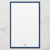 Elegante Navy Blauwe Rand Monogram Briefpapier (Achterkant)