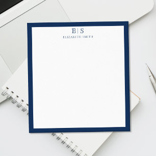 Elegante Navy Blauwe Rand Monogram Notitieblok