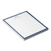 Elegante Navy Blauwe Rand Monogram Notitieblok (Schuin)