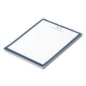 Elegante Navy Blauwe Rand Monogram Notitieblok (Linkerzijde)