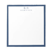 Elegante Navy Blauwe Rand Monogram Notitieblok (Voorkant)
