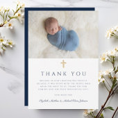 Elegante Navy Blauwe Religieuze Kruis Foto Bedankkaart