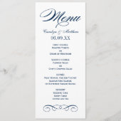 Elegante Navy Blauwe Rol Huwelijksmonogram Menu (Voorkant)