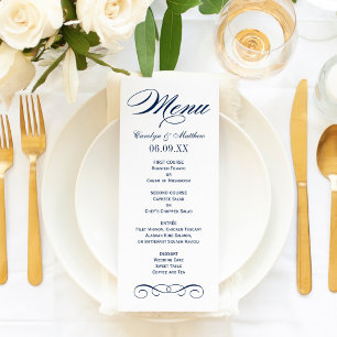 Elegante Navy Blauwe Rol Huwelijksmonogram Menu