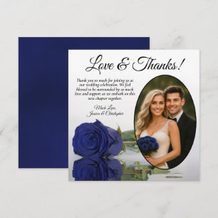 Elegante Navy Blauwe Roos Ovaal Foto Romantisch Hu Bedankkaart
