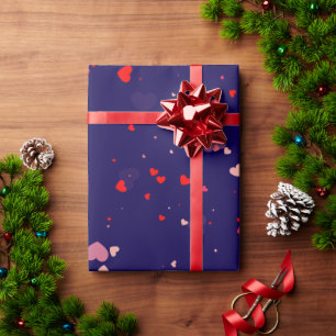 Elegante Navy Blauwe Roze Harten Valentijn Cadeaupapier