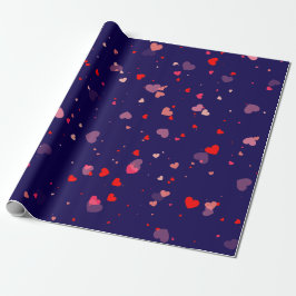 Elegante Navy Blauwe Roze Harten Valentijn Cadeaupapier