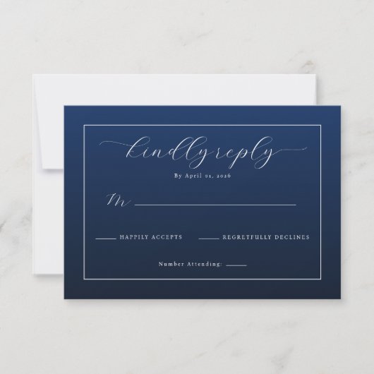 Elegante Navy Blauwe RSVP Kaart (Voorkant)