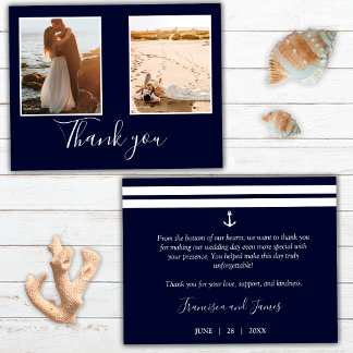 Elegante Navy Blauwe Scheepsanker Trouwfoto Bedankkaart