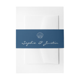 Elegante Navy Blauwe Schelp Bruiloft Uitnodigingen Wikkel
