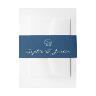 Elegante Navy Blauwe Schelp Bruiloft Uitnodigingen Wikkel