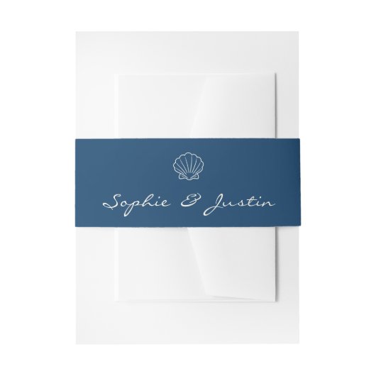 Elegante Navy Blauwe Schelp Bruiloft Uitnodigingen Wikkel (Voorkant Voorbeeld)