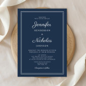 Elegante Navy Blauwe Script Bruiloft Kaart