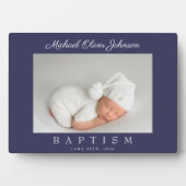 Elegante Navy Blauwe Script Doop Foto Fotoplaat (voorkant)