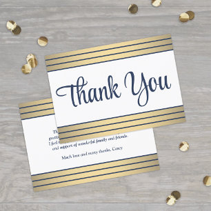 Elegante Navy Blauwe Script en Klassieke Gouden St Bedankkaart