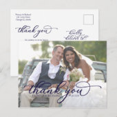 Elegante Navy Blauwe Script Foto Bedankkaart Briefkaart (Voorkant / Achterkant)