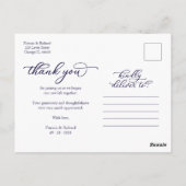 Elegante Navy Blauwe Script Foto Bedankkaart Briefkaart (Achterkant)