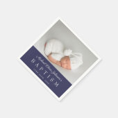 Elegante Navy Blauwe Script Foto Doop Servet (Hoek)