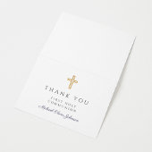 Elegante Navy Blauwe Script Jongen Eerste Communie Bedankkaart