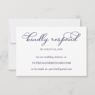 Elegante Navy Blauwe Script Online Trouw RSVP Kaar Kaartje