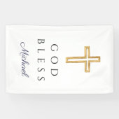 Elegante Navy Blauwe Script Religieuze Jongen God  Spandoek (Horizontaal)