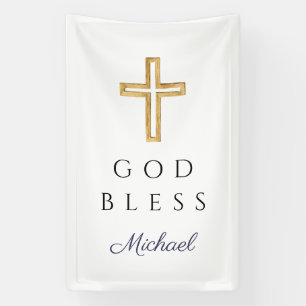 Elegante Navy Blauwe Script Religieuze Jongen God Spandoek