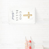 Elegante Navy Blauwe Script Religieuze Jongen God  Spandoek (Insitu)