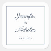 Elegante Navy Blauwe Script Trouw Vierkante Sticker (Voorkant)