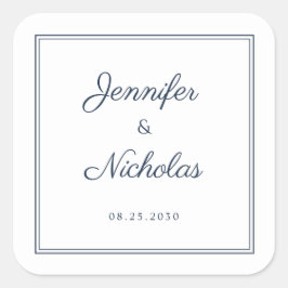 Elegante Navy Blauwe Script Trouw Vierkante Sticker