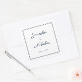 Elegante Navy Blauwe Script Trouw Vierkante Sticker