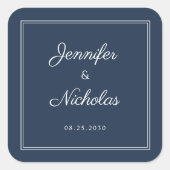 Elegante Navy Blauwe Script Trouw Vierkante Sticker (Voorkant)