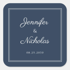 Elegante Navy Blauwe Script Trouw Vierkante Sticker